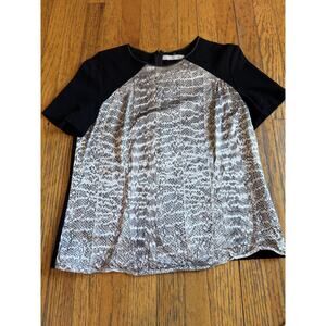 Jason Wu Blouse Womens Medium Snakeskin Print Short Sleeve Back Zip Raglan